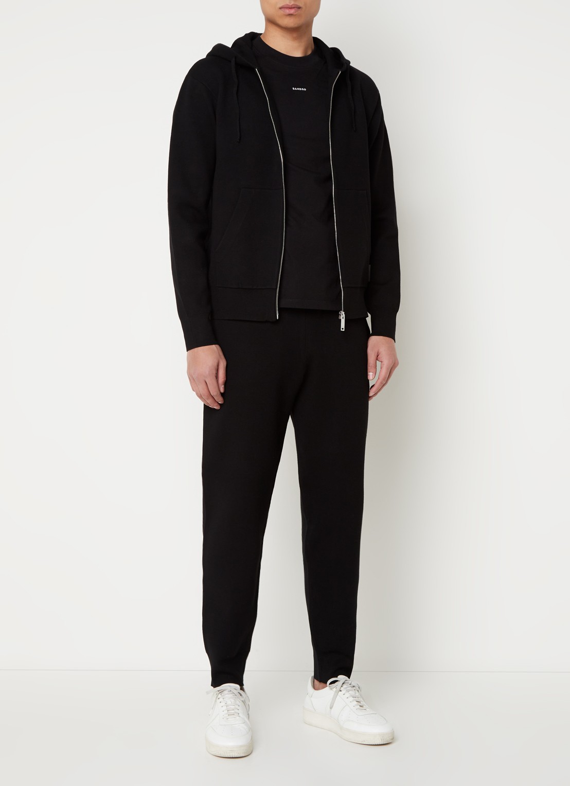 Sandro Sweatvest met steekzakken en logo - voorkant 3 zwart
