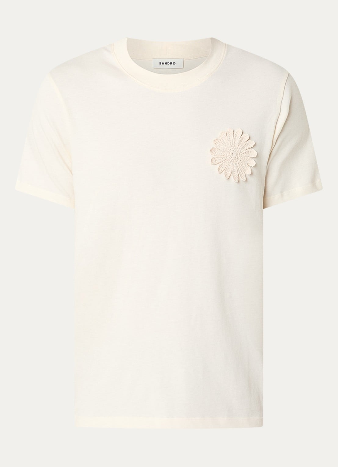 Sandro T-shirt met bloemborduring - voorkant 3 gebroken wit