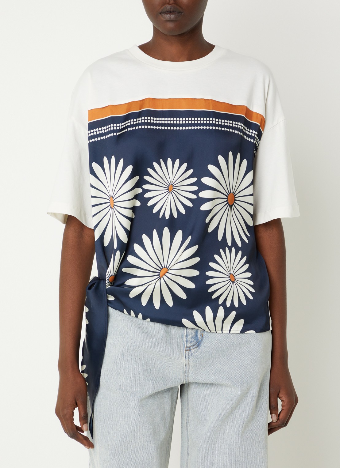 Sandro T-shirt met bloemenprint - detail 3 donkerblauw