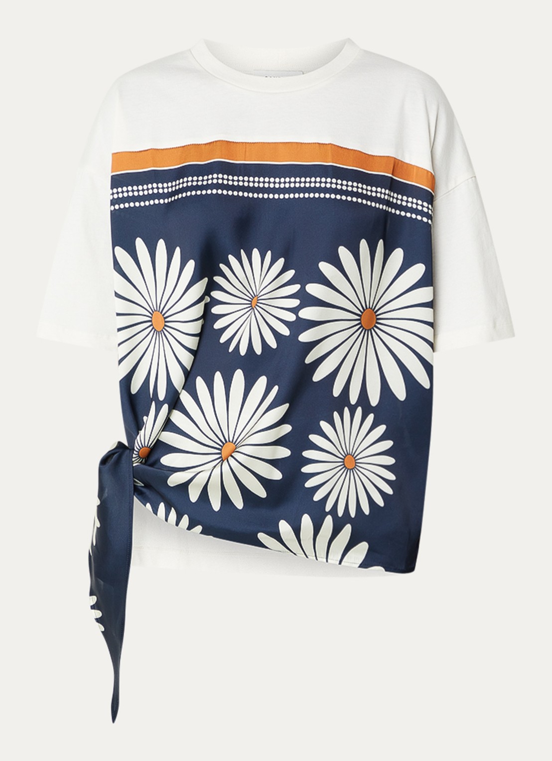 Sandro T-shirt met bloemenprint - voorkant donkerblauw