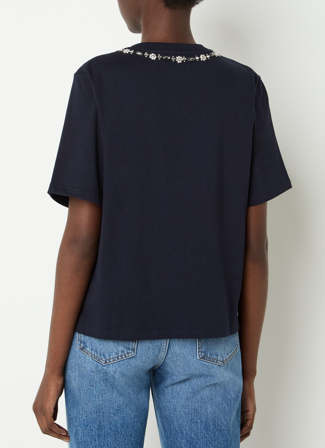 Sandro T-shirt met cut-out detail en strass - achterkant 4 donkerblauw