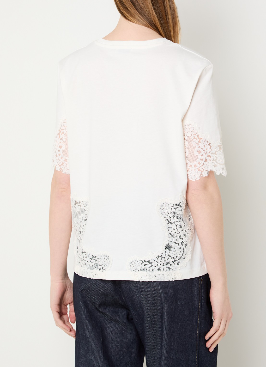 Sandro T-shirt met details van kant - achterkant 4 gebroken wit
