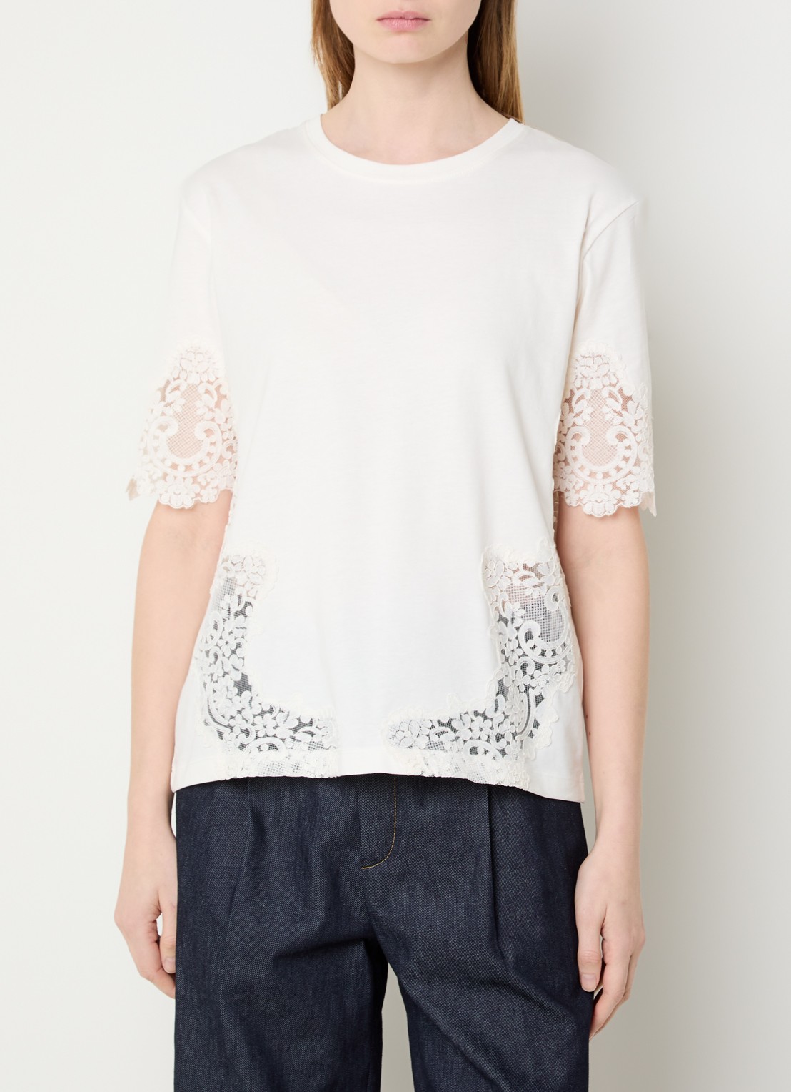 Sandro T-shirt met details van kant - detail 3 gebroken wit