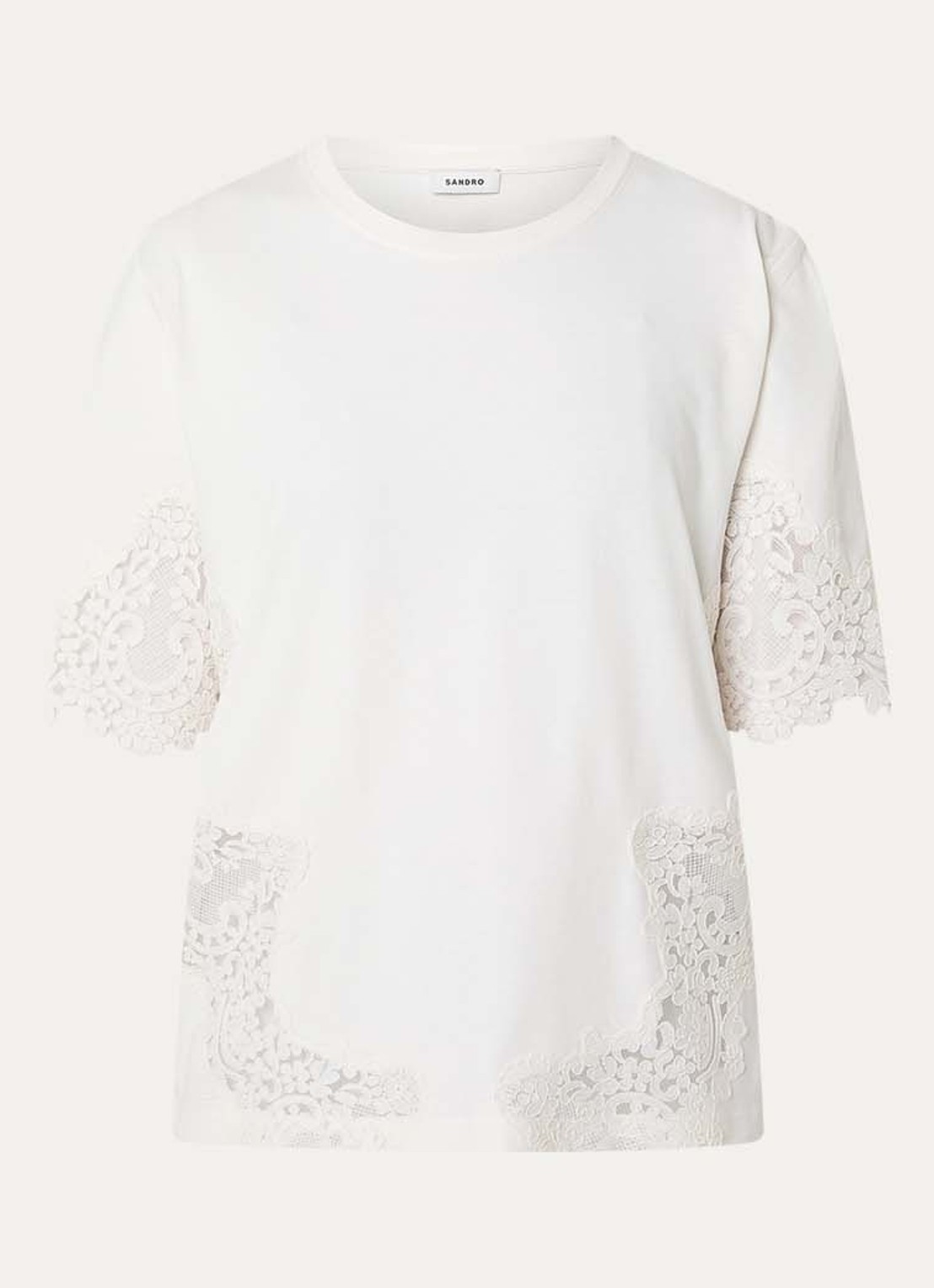 Sandro T-shirt met details van kant - voorkant gebroken wit