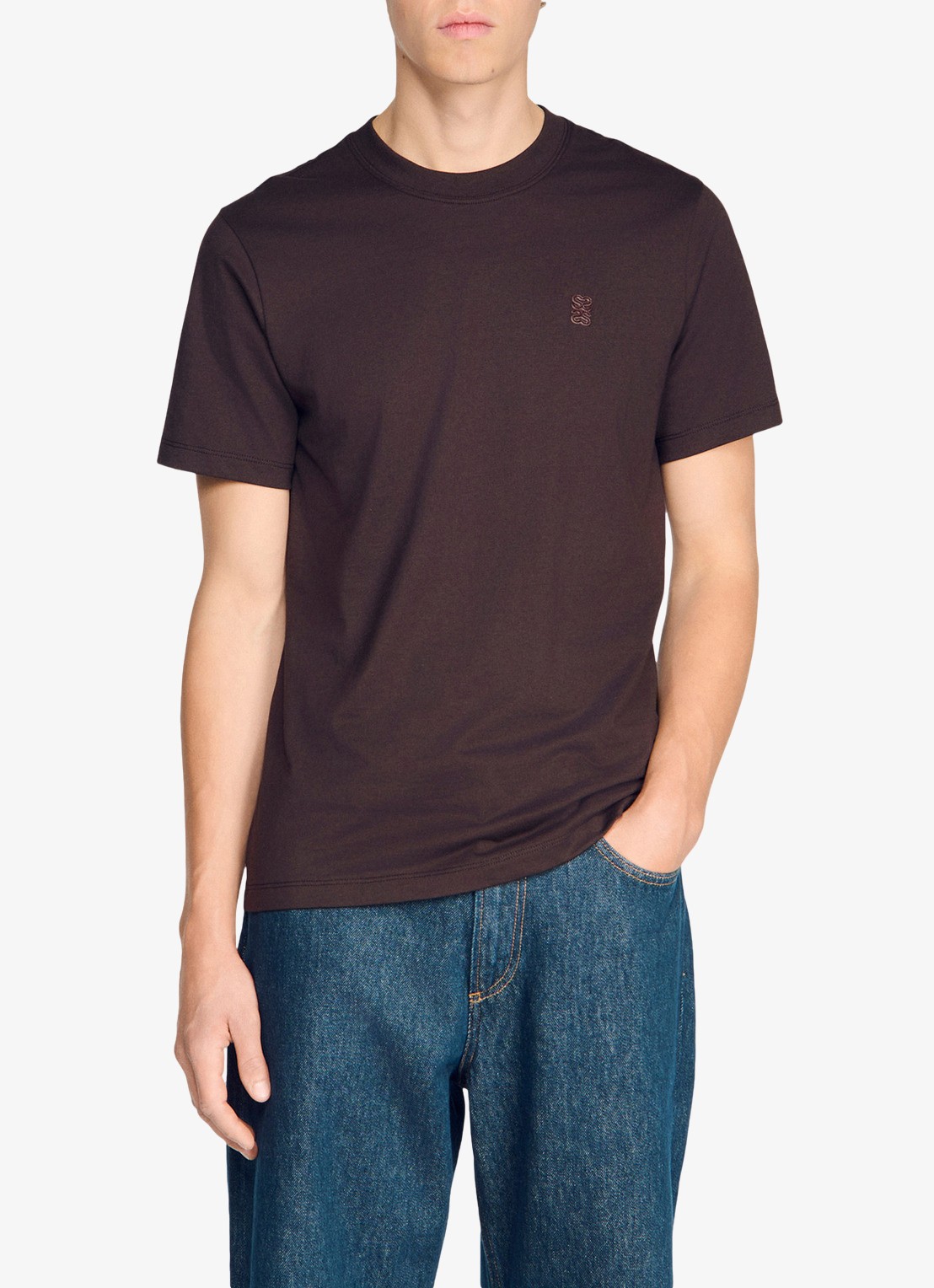Sandro T-shirt met logo - detail 4 chocoladebruin