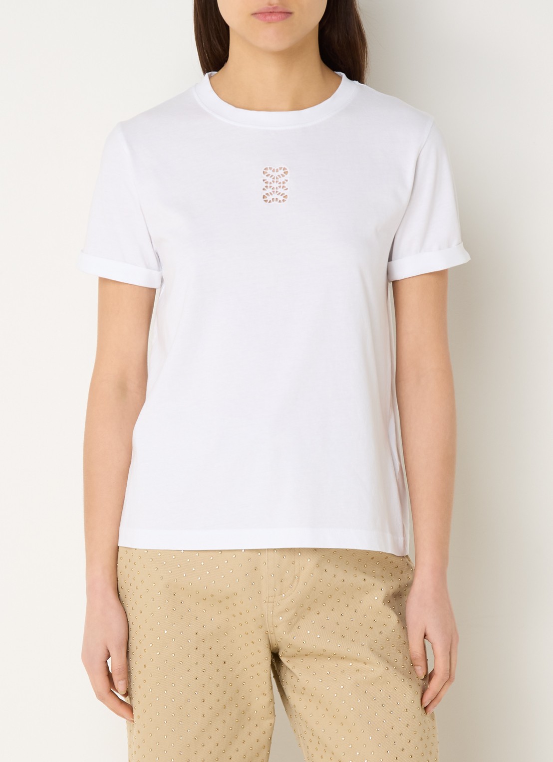 Sandro T-shirt met opengewerkt detail - detail 4 wit