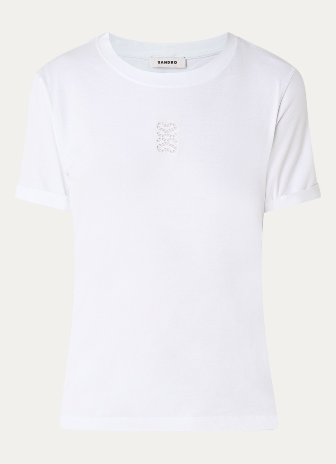 Sandro T-shirt met opengewerkt detail - voorkant 2 wit
