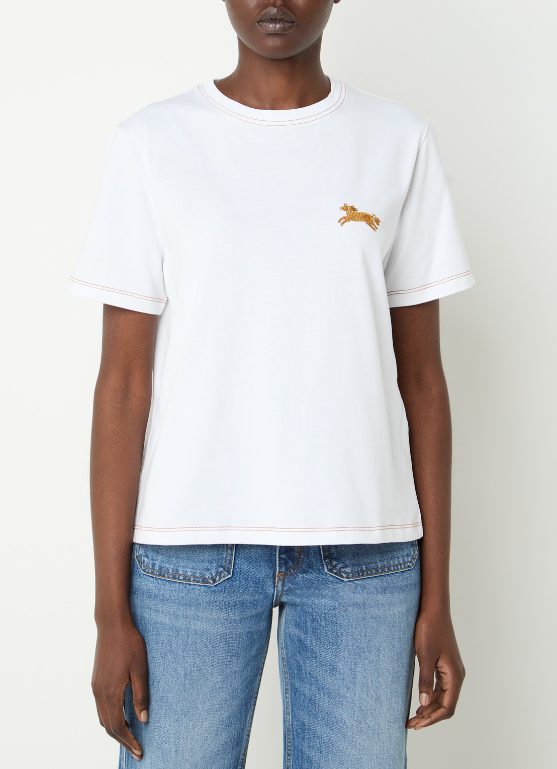 Sandro T-shirt met pailletten en siernaad - detail wit