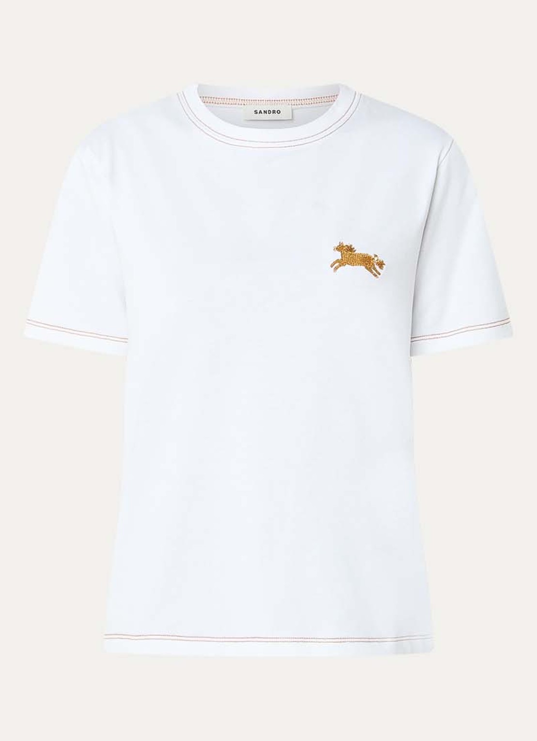 Sandro T-shirt met pailletten en siernaad - voorkant 3 wit