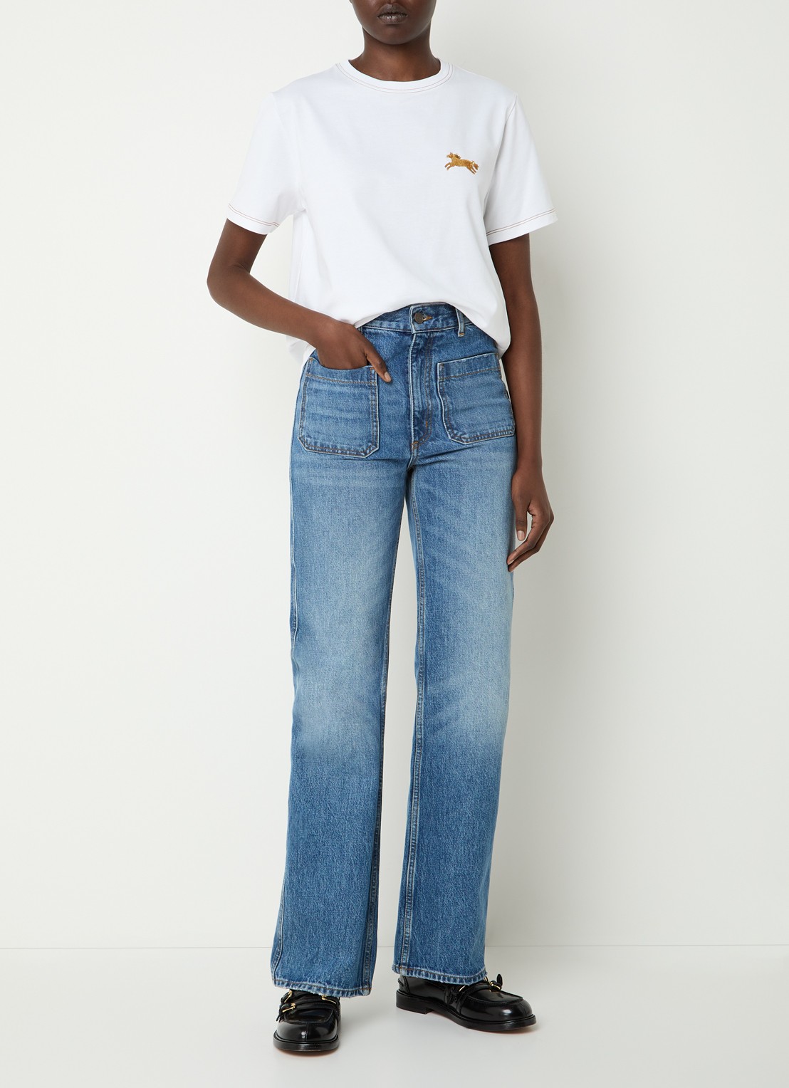Sandro T-shirt met pailletten en siernaad - voorkant 4 wit