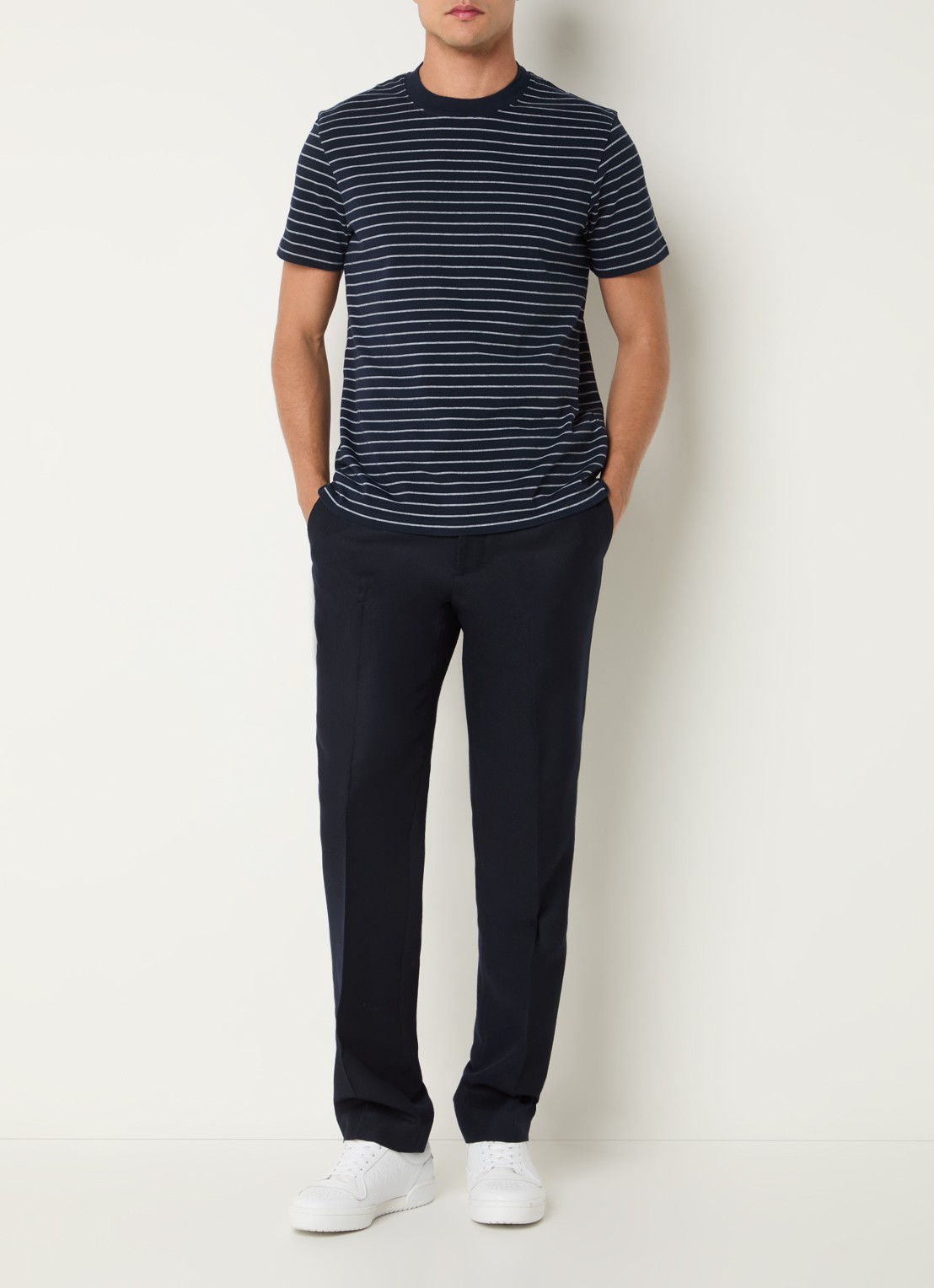Sandro T-shirt met streepprint - voorkant 4 donkerblauw