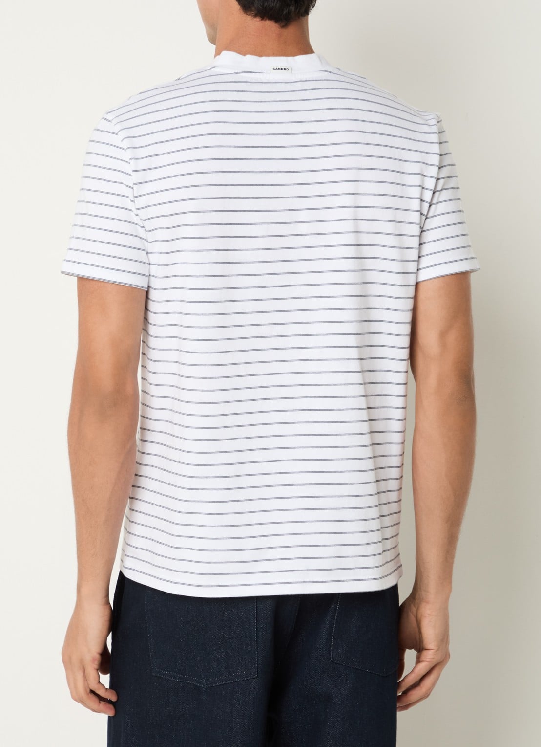 Sandro T-shirt met streepprint - achterkant 2 gebroken wit