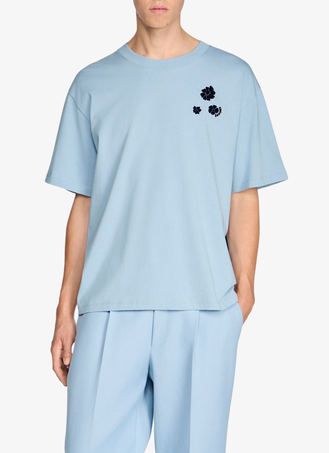 Sandro T-shirt van katoen met bloemenprint - detail 4 sky blue / lichtblauw