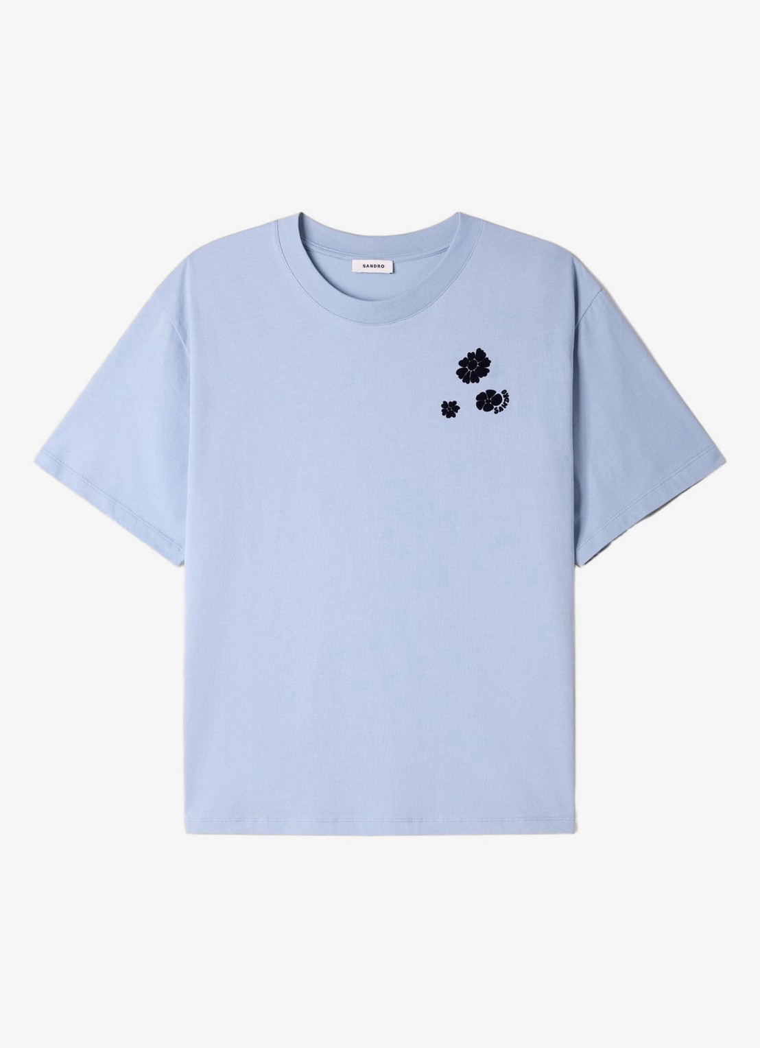 Sandro T-shirt van katoen met bloemenprint - voorkant 2 sky blue / lichtblauw