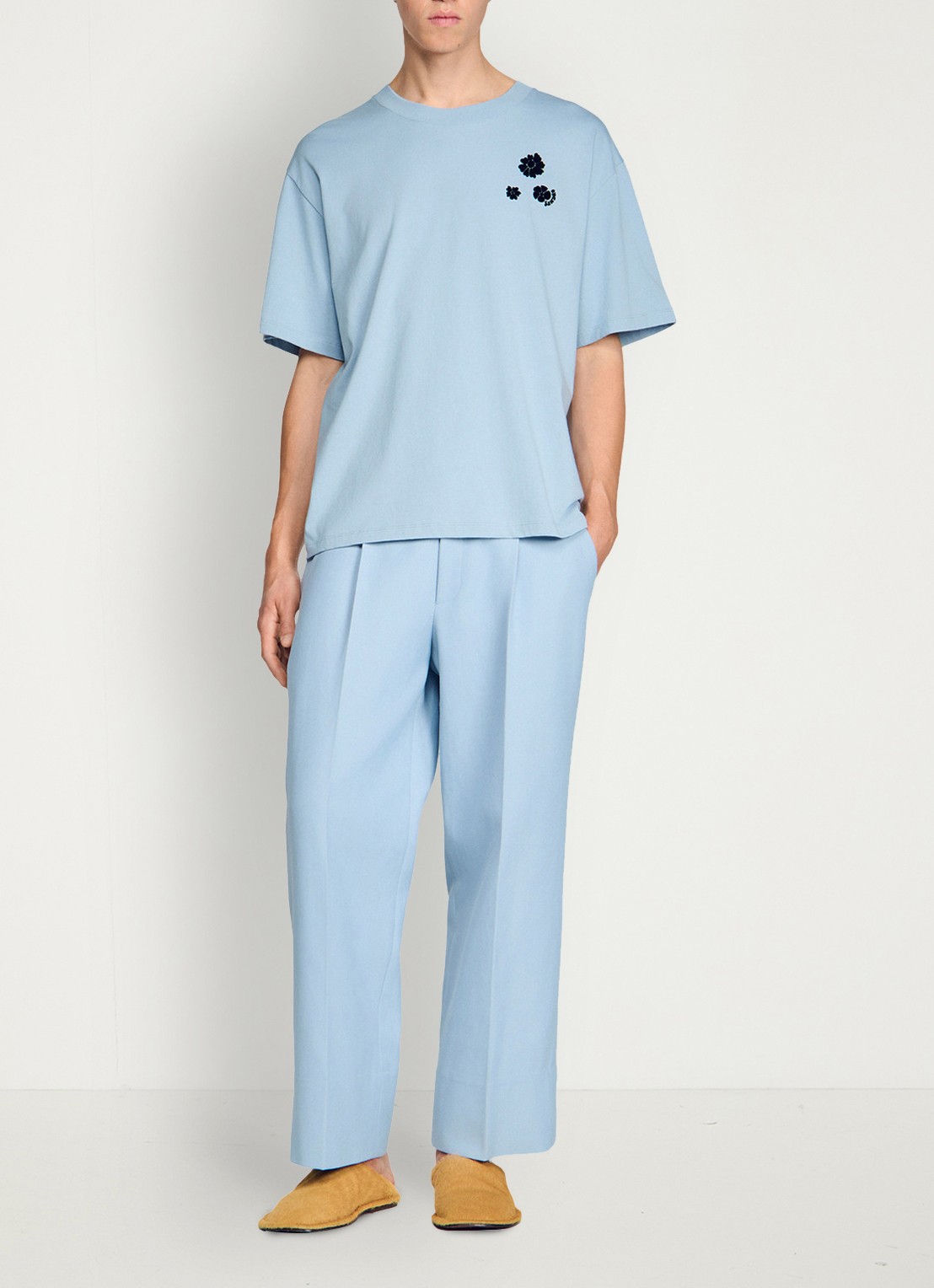 Sandro T-shirt van katoen met bloemenprint - voorkant 3 sky blue / lichtblauw