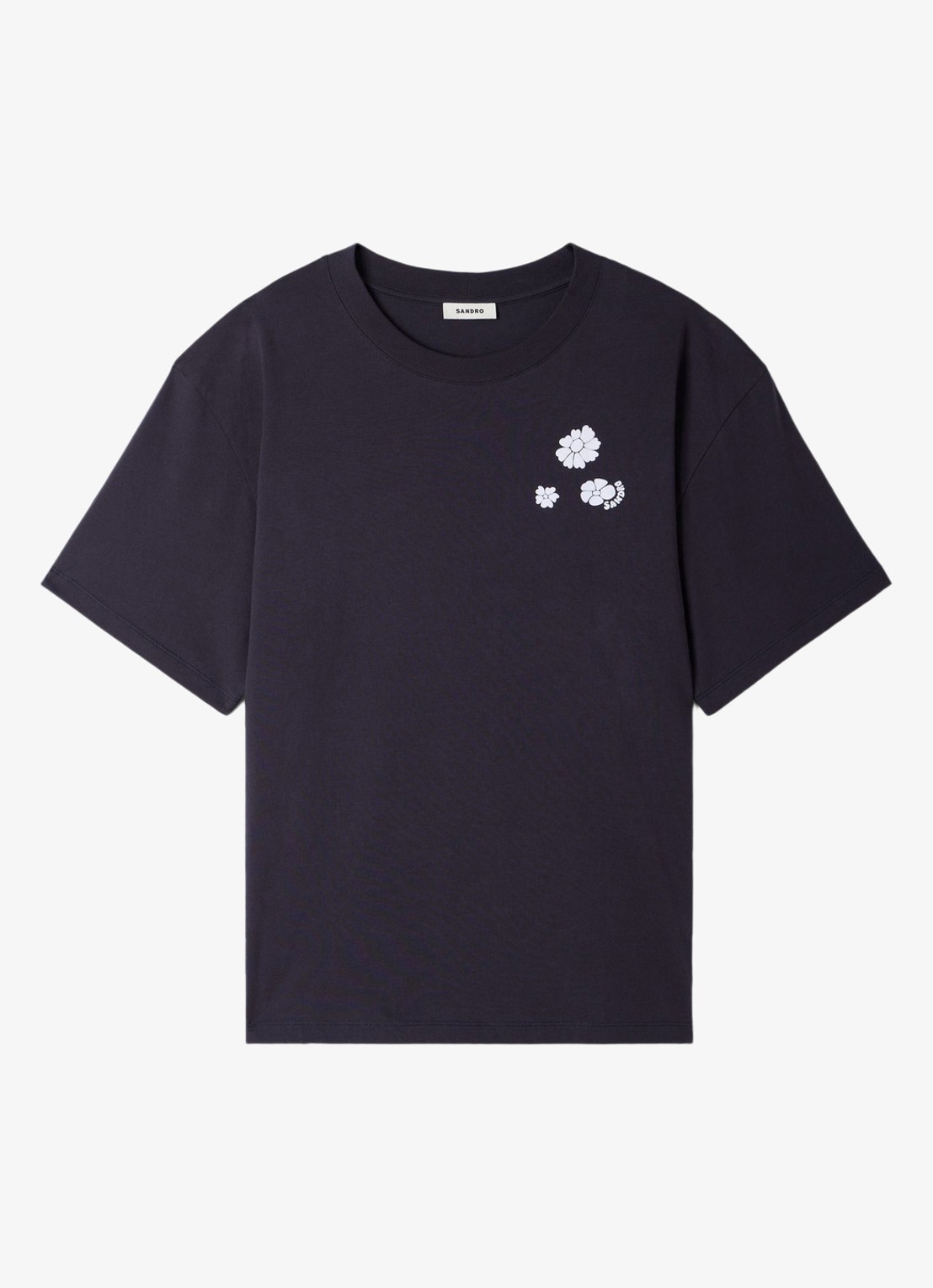 Sandro T-shirt van katoen met bloemenprint - voorkant 4 navy blue / blauw
