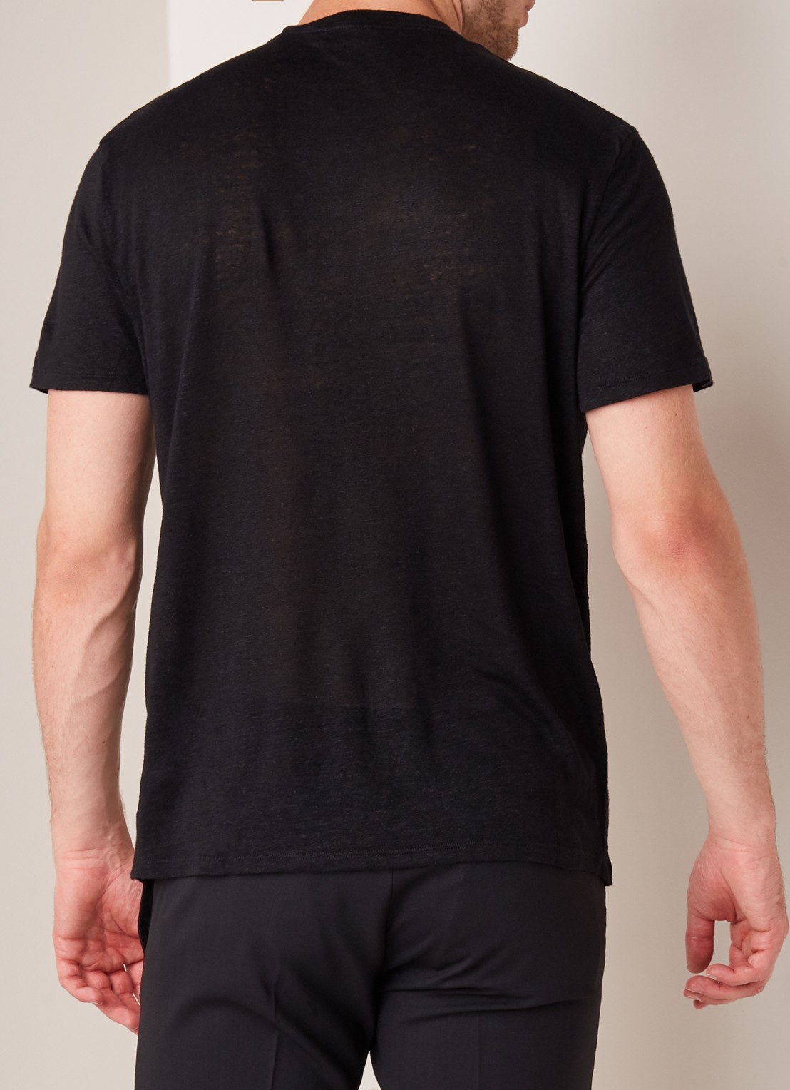 Sandro T-shirt van linnen met ronde hals - achterkant 3 zwart