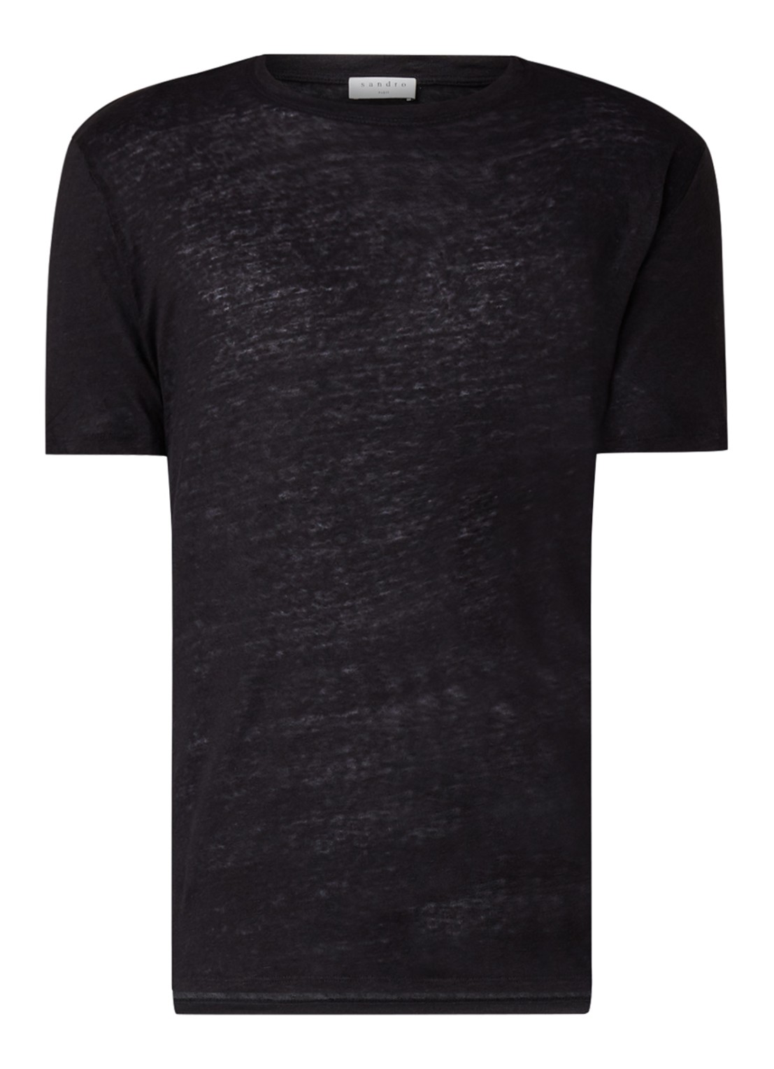 Sandro T-shirt van linnen met ronde hals - voorkant zwart