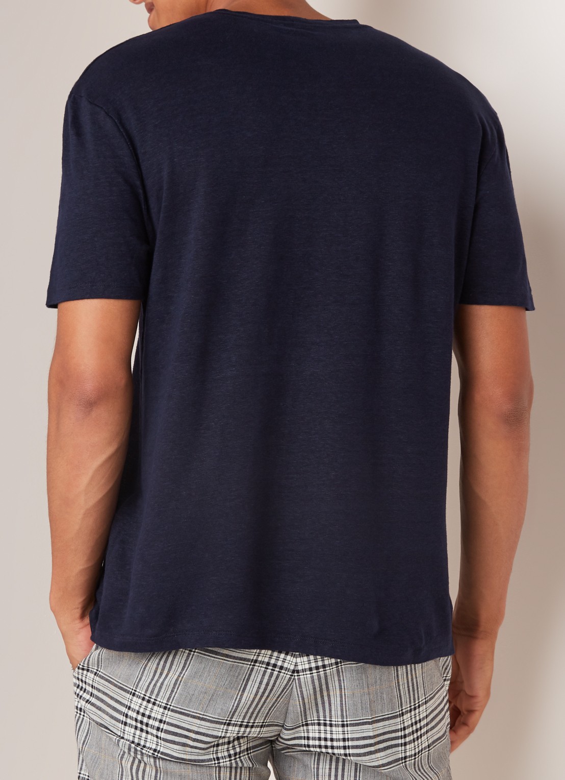 Sandro T-shirt van linnen met ronde hals - achterkant donkerblauw