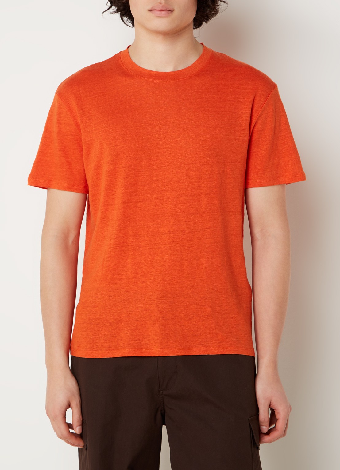 Sandro T-shirt van linnen met ronde hals - detail oranje