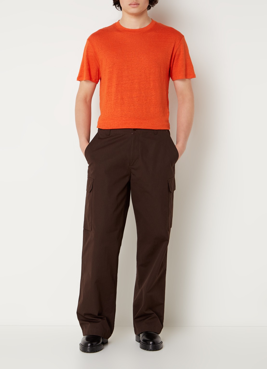 Sandro T-shirt van linnen met ronde hals - voorkant 4 oranje