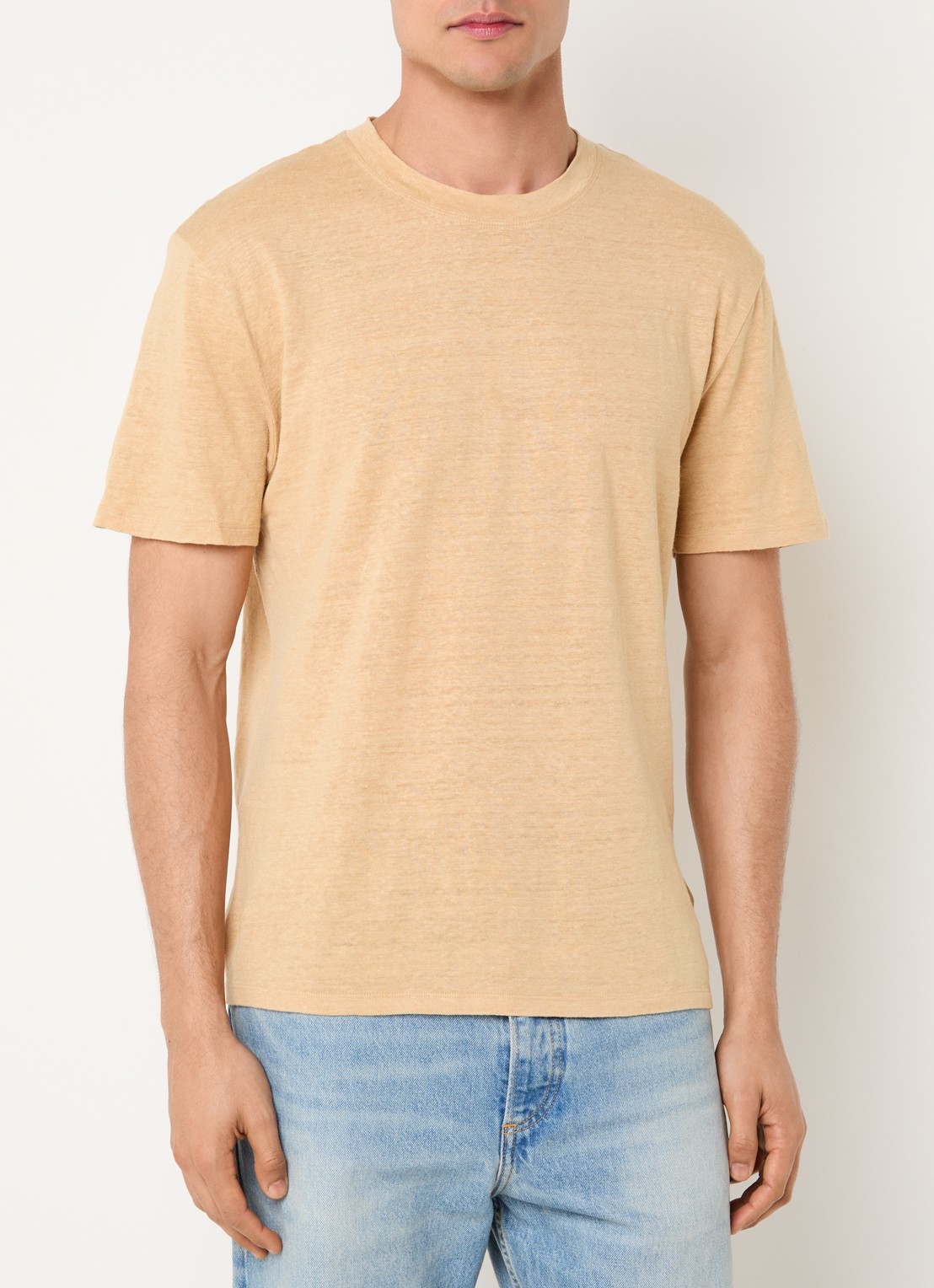Sandro T-shirt van linnen met ronde hals - detail camel