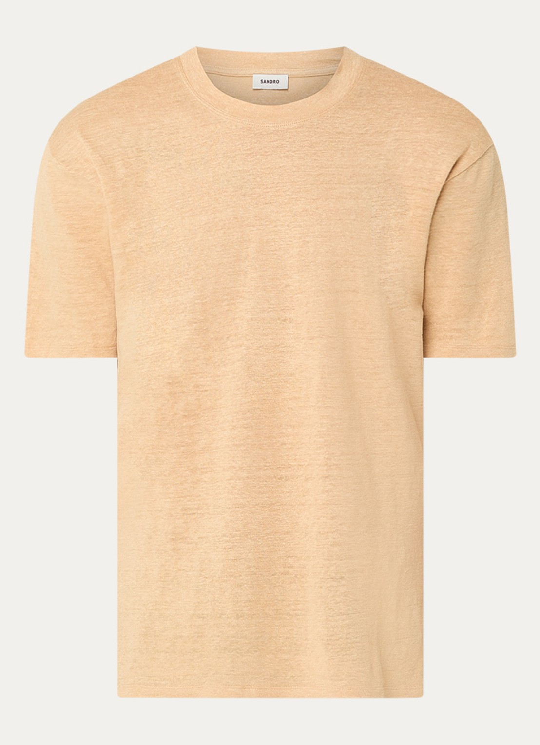 Sandro T-shirt van linnen met ronde hals - voorkant 3 camel