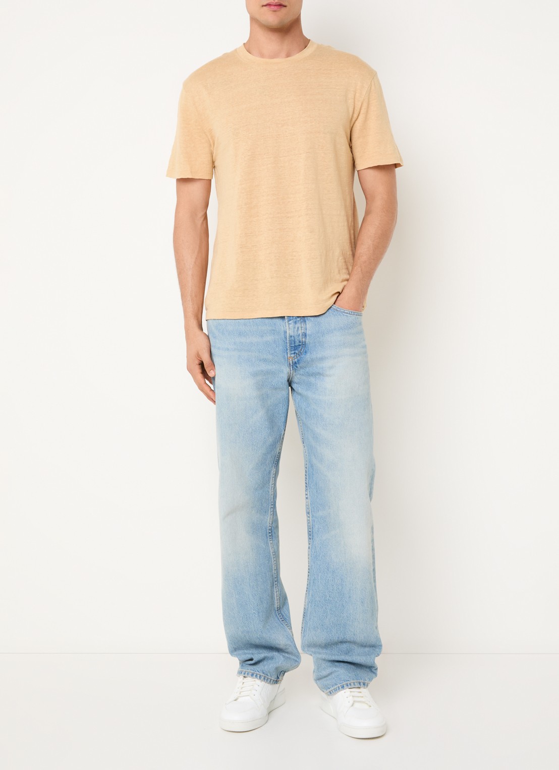 Sandro T-shirt van linnen met ronde hals - voorkant 4 camel