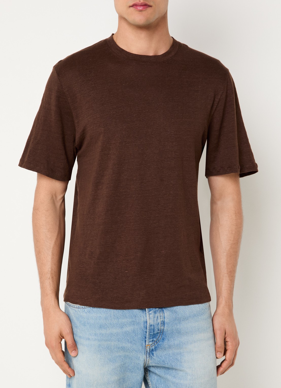 Sandro T-shirt van linnen met ronde hals - detail 3 bruin