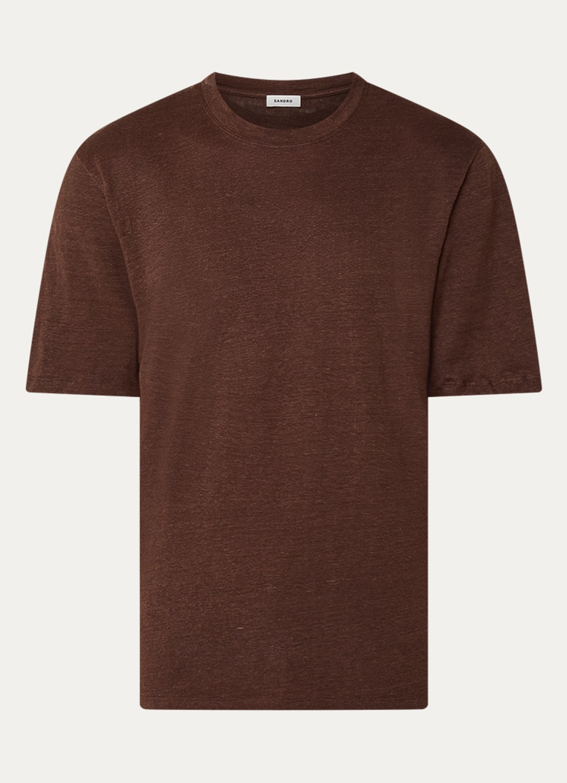 Sandro T-shirt van linnen met ronde hals - voorkant bruin