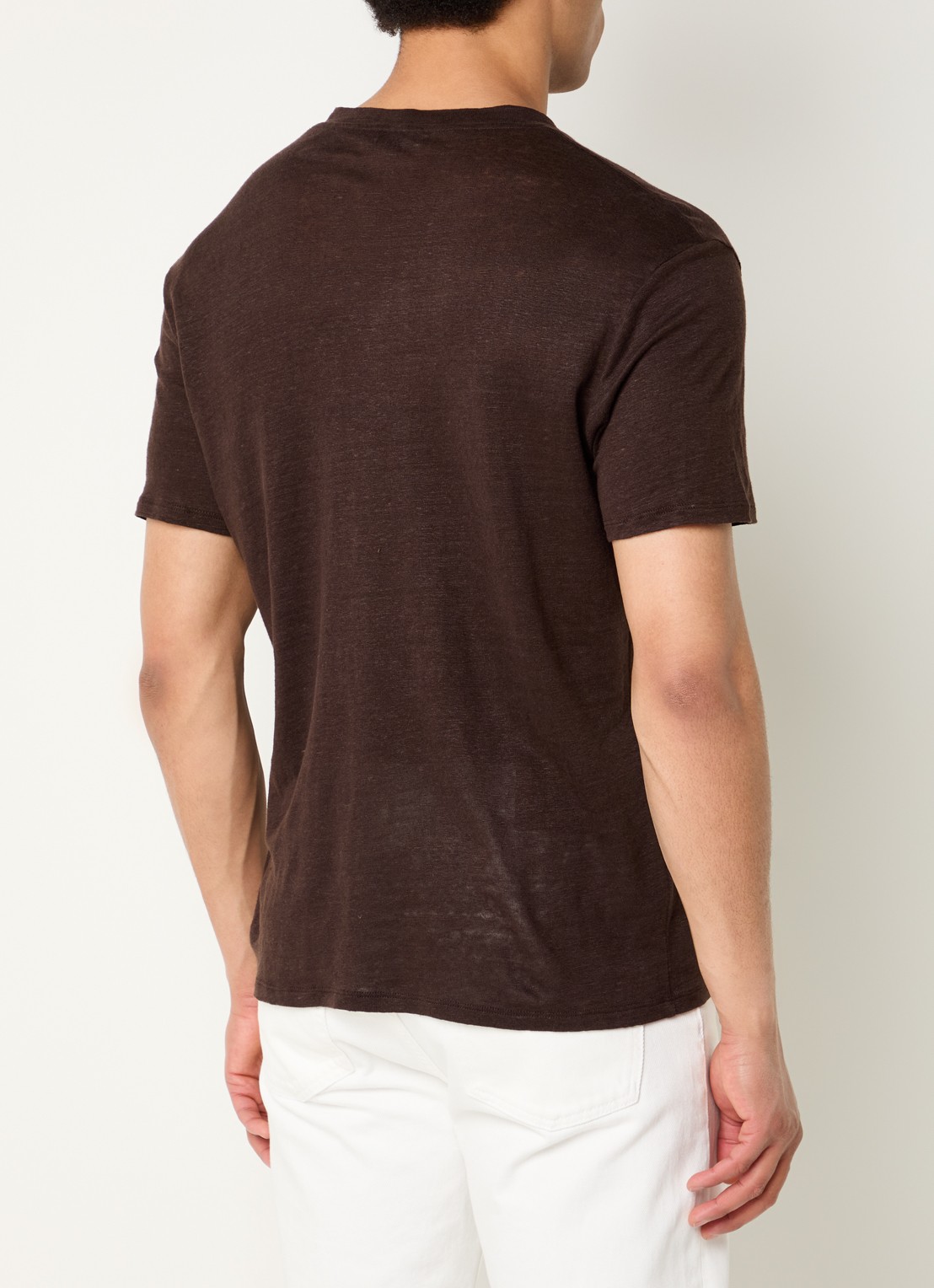 Sandro T-shirt van linnen met ronde hals - achterkant donkerbruin