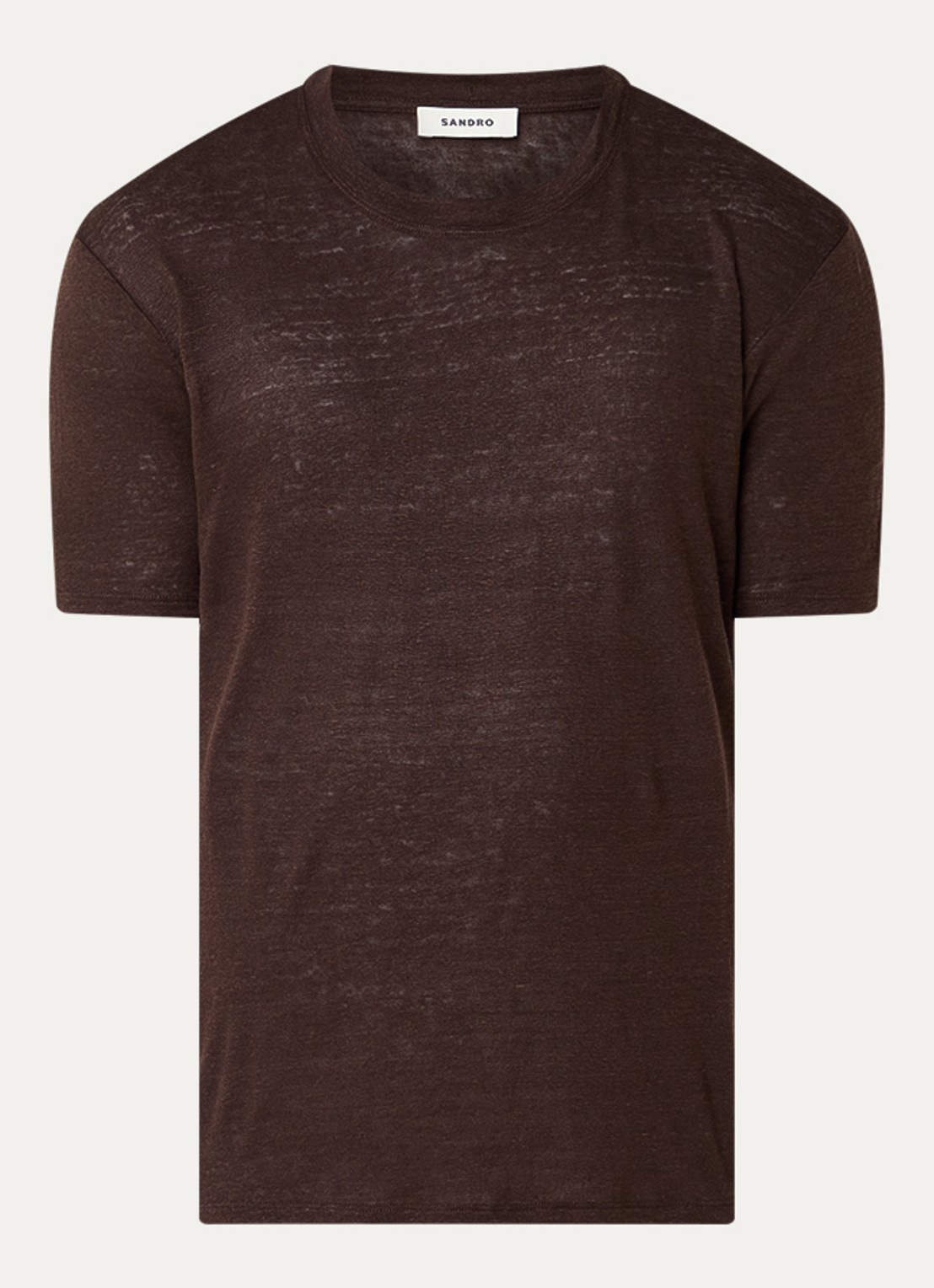 Sandro T-shirt van linnen met ronde hals - voorkant 3 donkerbruin