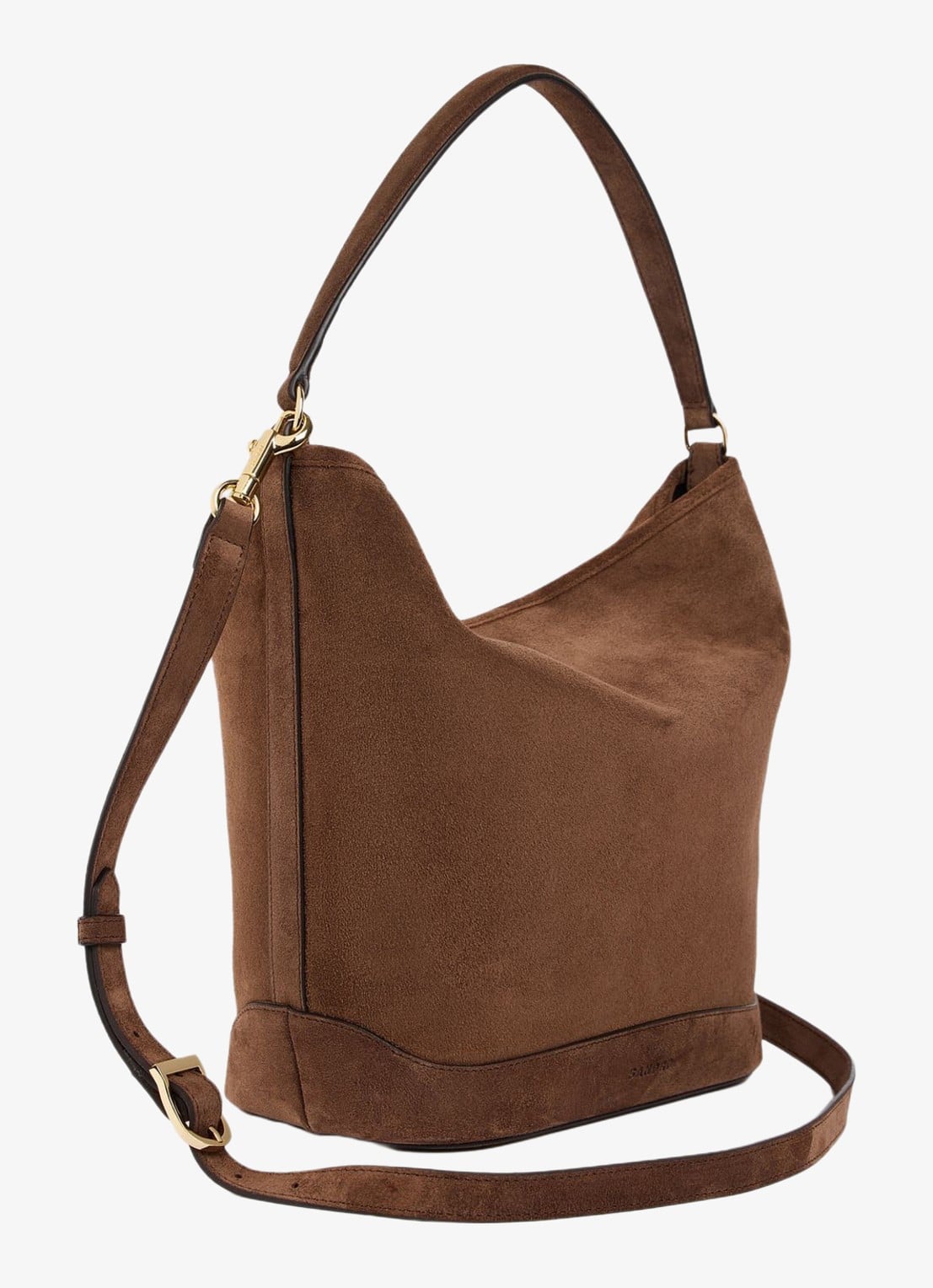 Sandro Tangoso schoudertas van suede met met verstelbare schouderriem - detail 2 brown / bruin