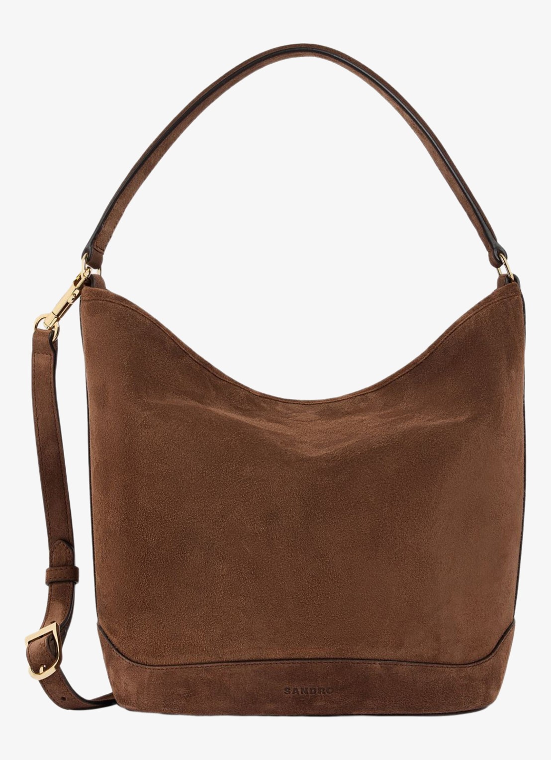 Sandro Tangoso schoudertas van suede met met verstelbare schouderriem - voorkant 4 brown / bruin