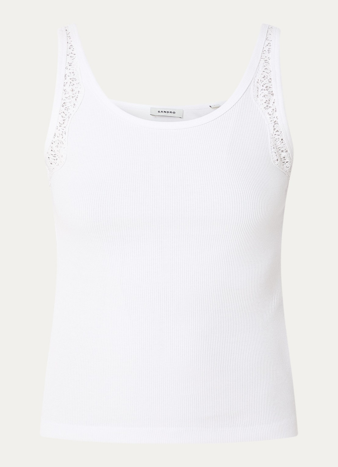 Sandro Tanktop met broderie en ribstructuur - voorkant 3 wit