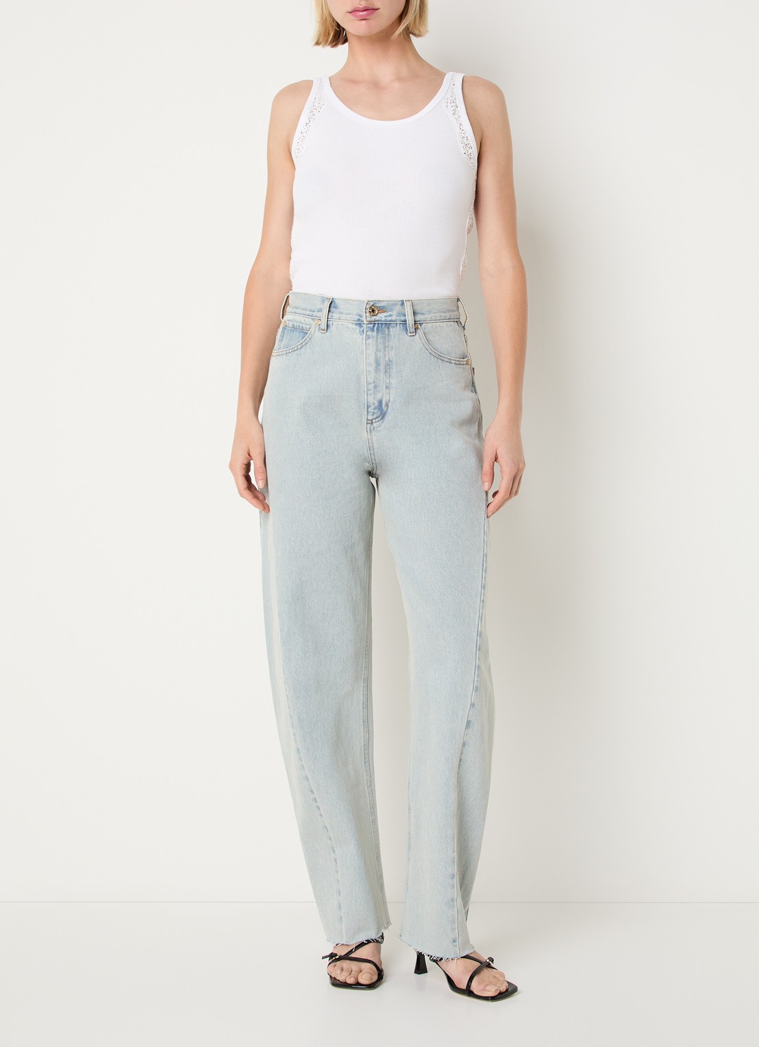 Sandro Tanktop met broderie en ribstructuur - voorkant 4 wit