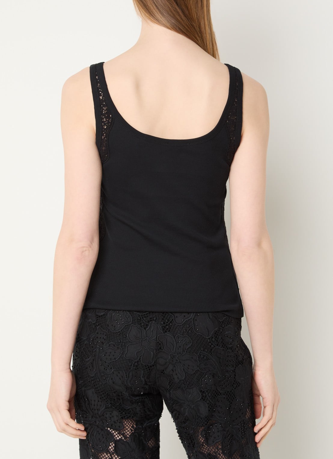 Sandro Tanktop met broderie en ribstructuur - achterkant 3 zwart