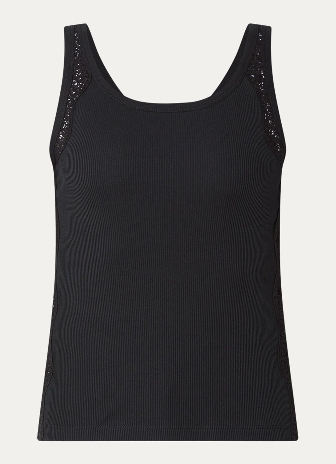 Sandro Tanktop met broderie en ribstructuur - voorkant zwart