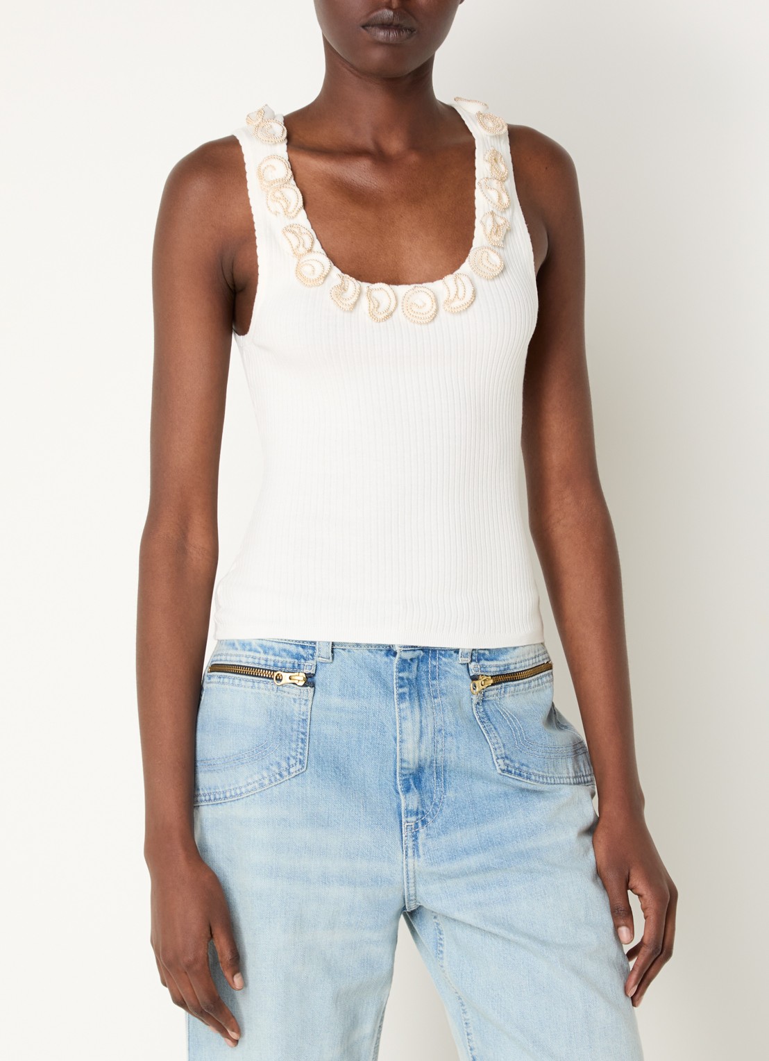 Sandro Tanktop met ribstructuur en strass - detail 4 gebroken wit
