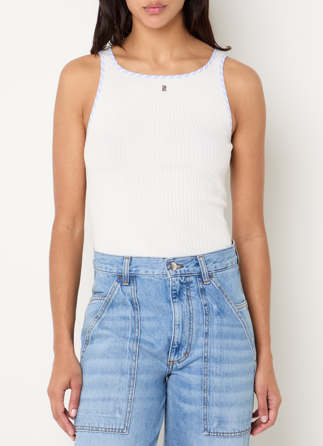 Sandro Tanktop met ribstructuur in zijdeblend - detail 3 gebroken wit
