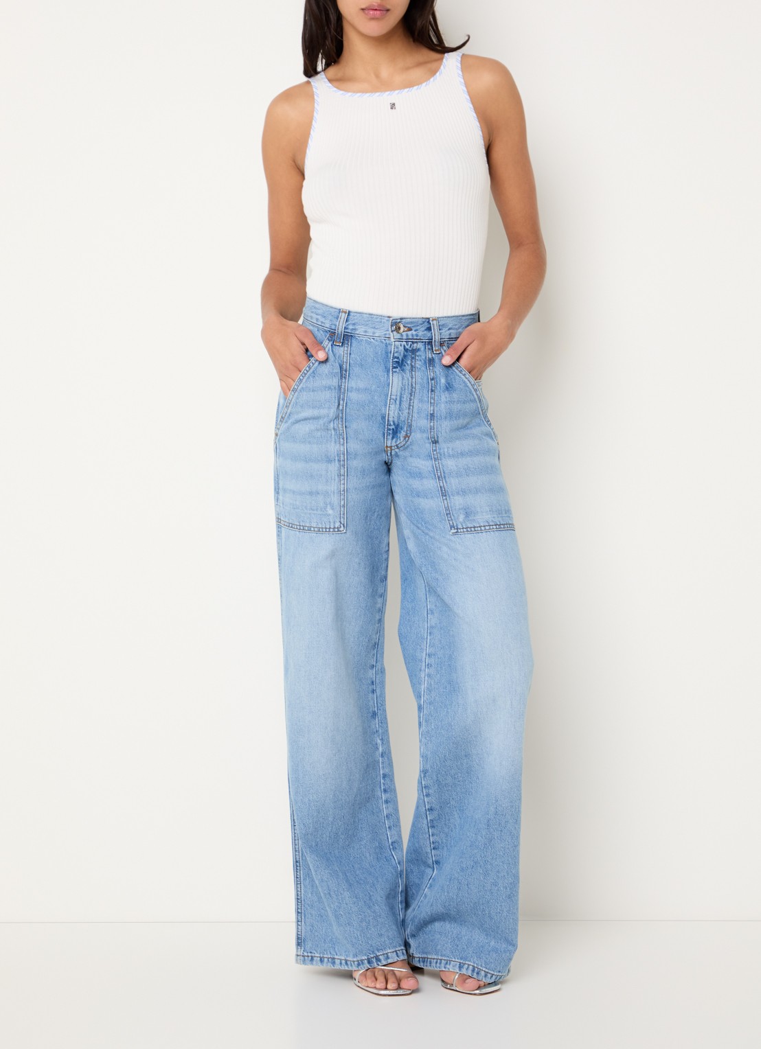 Sandro Tanktop met ribstructuur in zijdeblend - voorkant 2 gebroken wit
