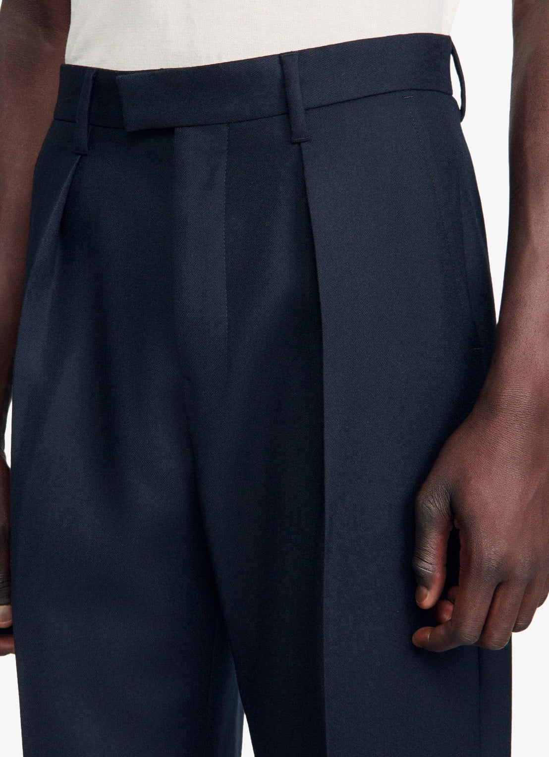 Sandro Tapered fit pantalon van wol - detail 2 donkerblauw