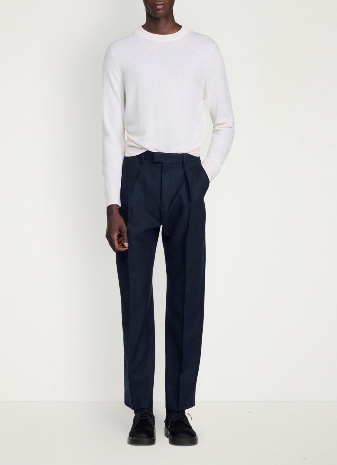 Sandro Tapered fit pantalon van wol - detail 3 donkerblauw