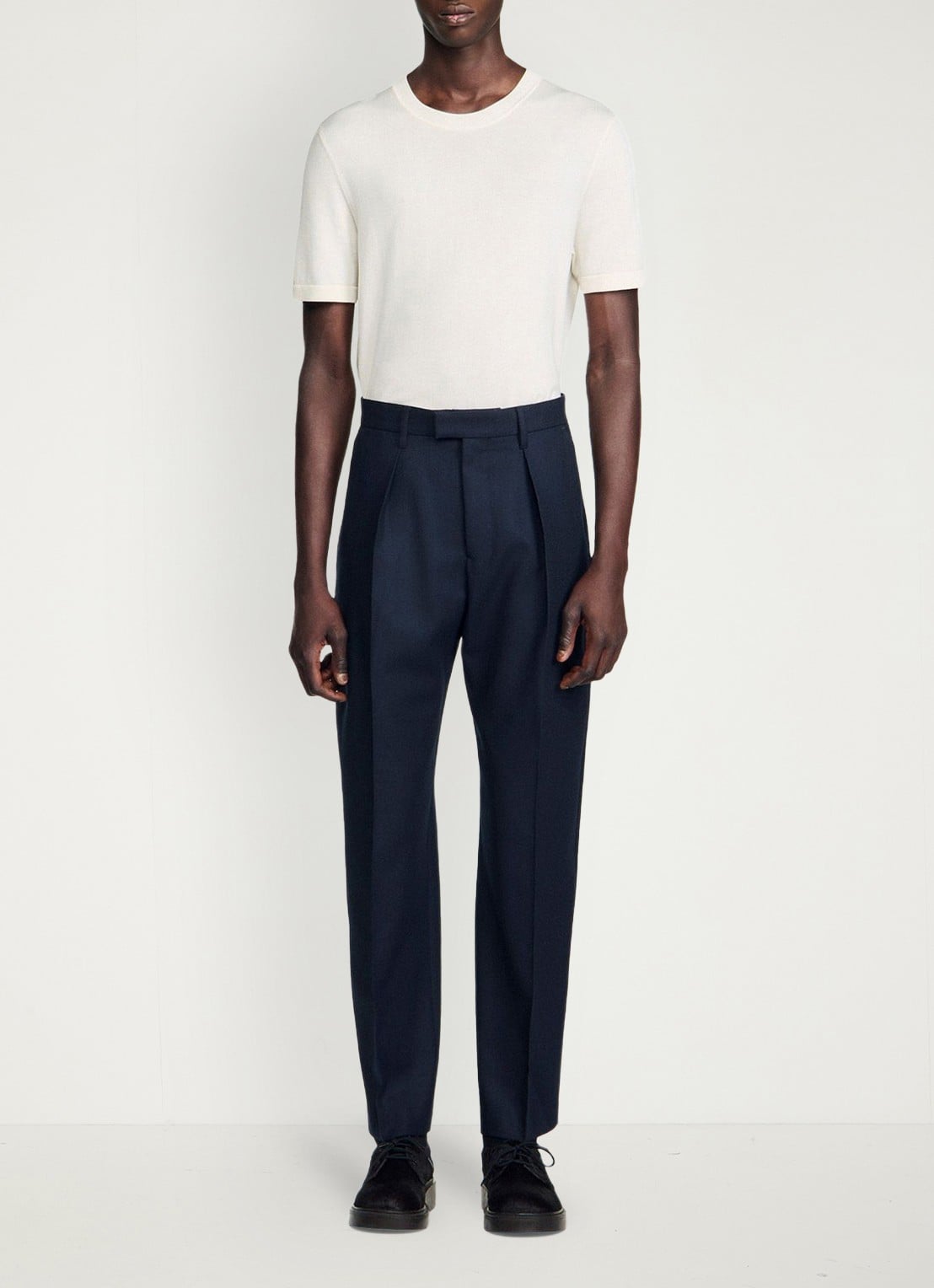 Sandro Tapered fit pantalon van wol - voorkant 5 donkerblauw