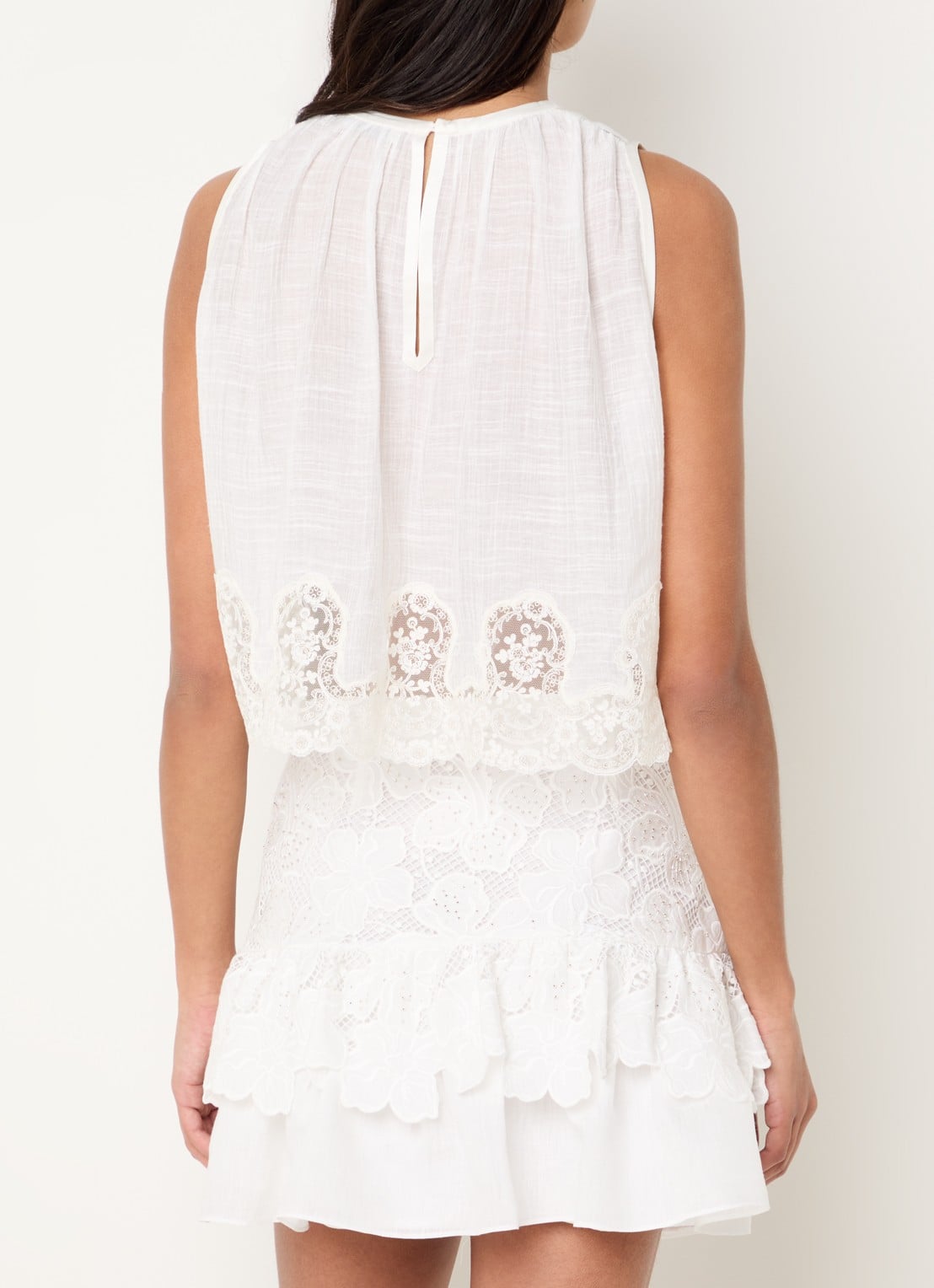 Sandro Top in linnenblend met broderie - achterkant 2 wit