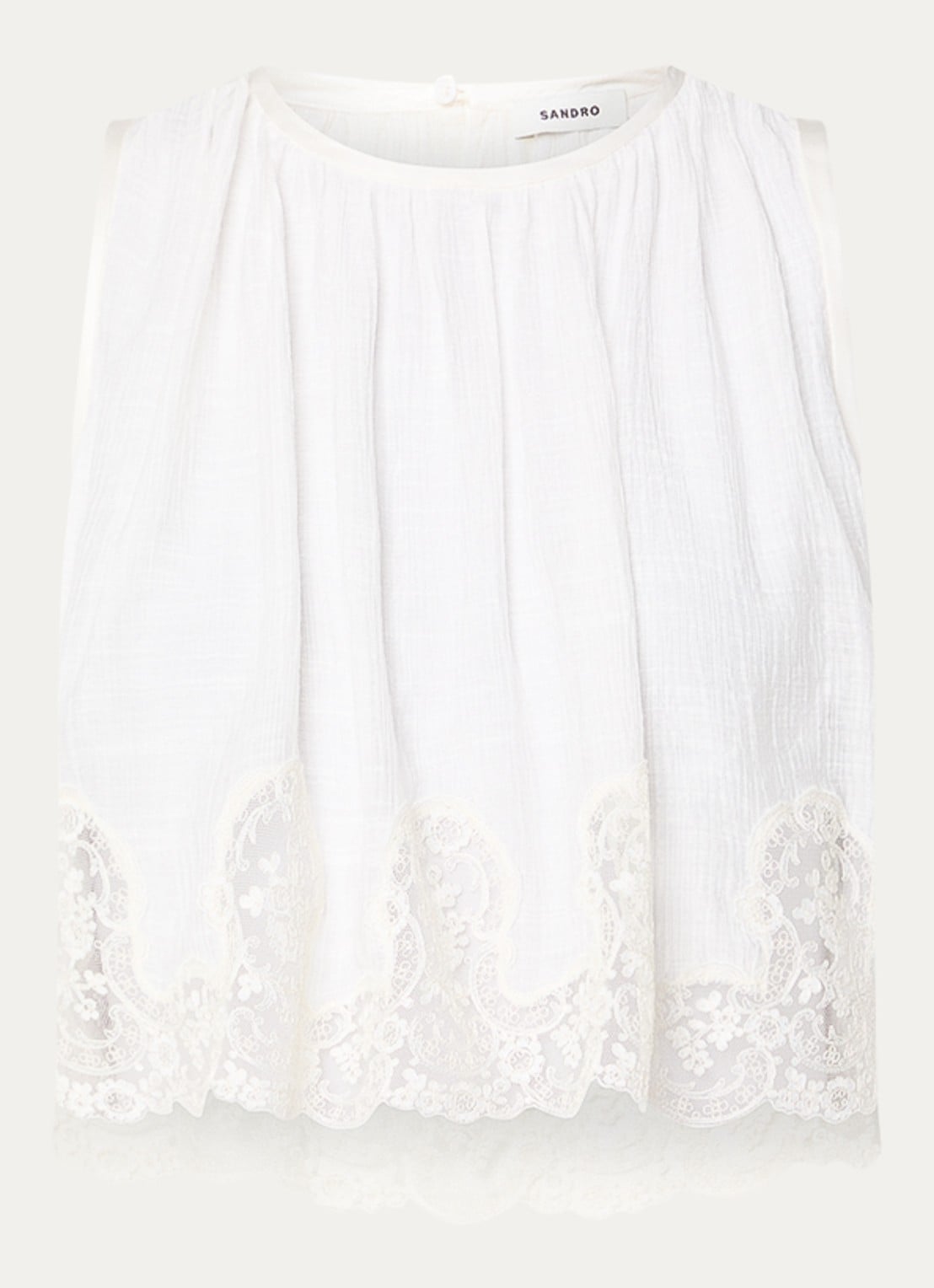 Sandro Top in linnenblend met broderie - voorkant 3 wit