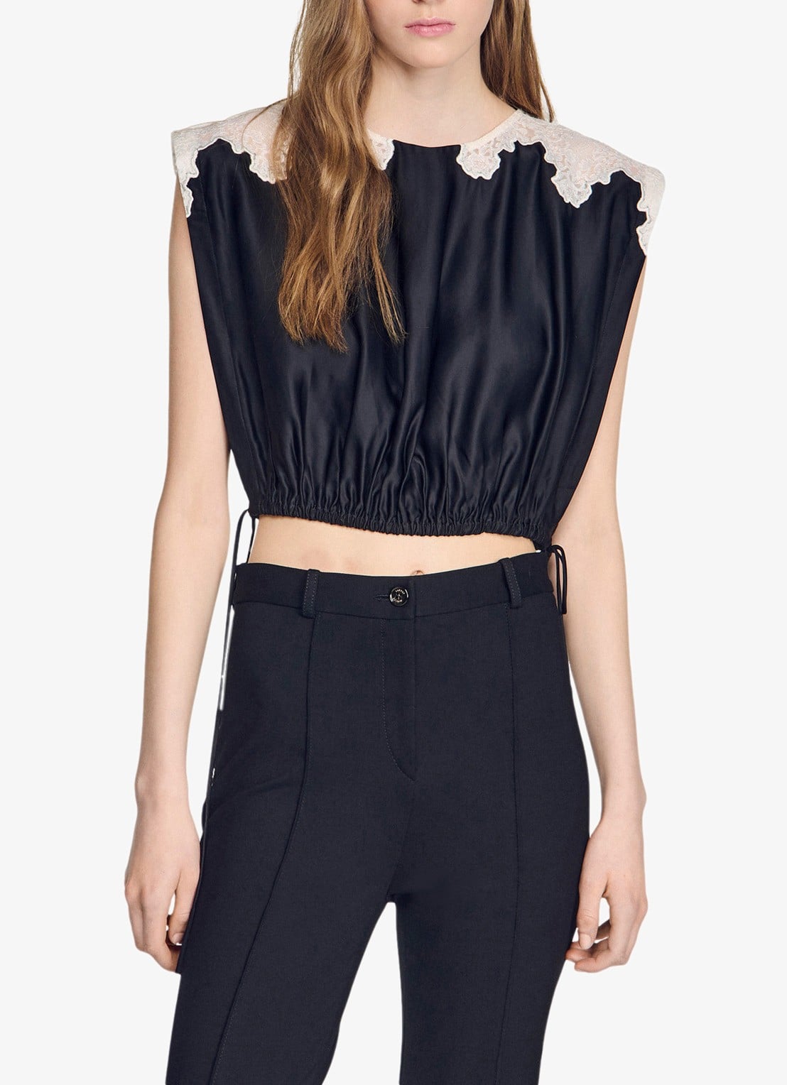 Sandro Top met details van kant - detail zwart / ecru