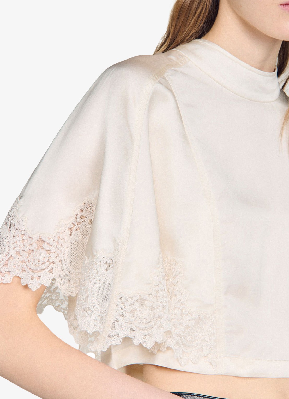 Sandro Top met opstaande kraag en details van kant - detail 5 beige