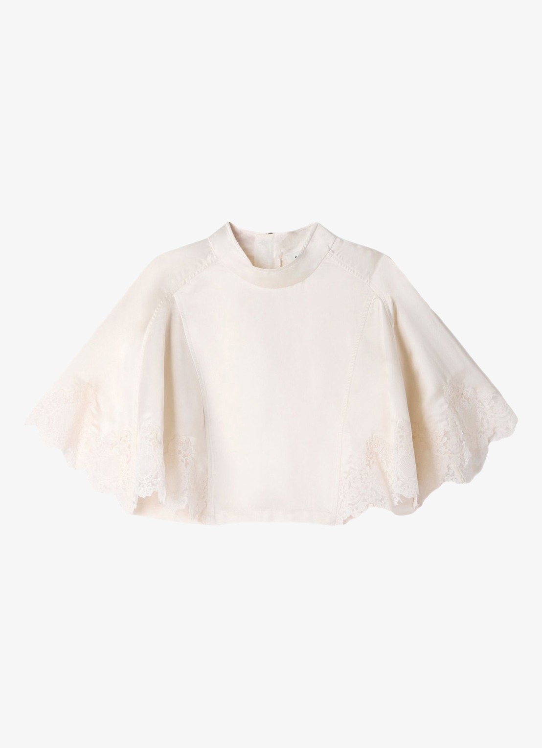Sandro Top met opstaande kraag en details van kant - voorkant beige