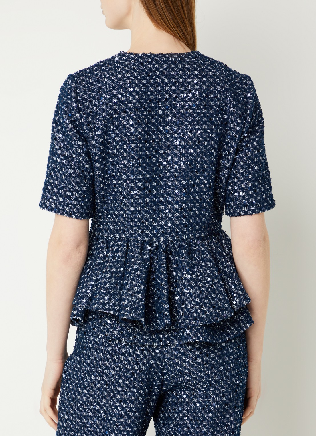 Sandro Top met pailletten en peplum - achterkant 3 indigo